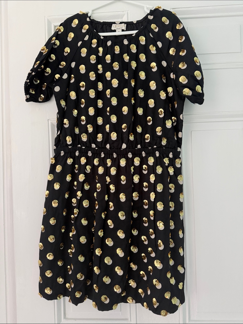 J Crew Girls Black and Gold Dress With Ruffled Sleeves